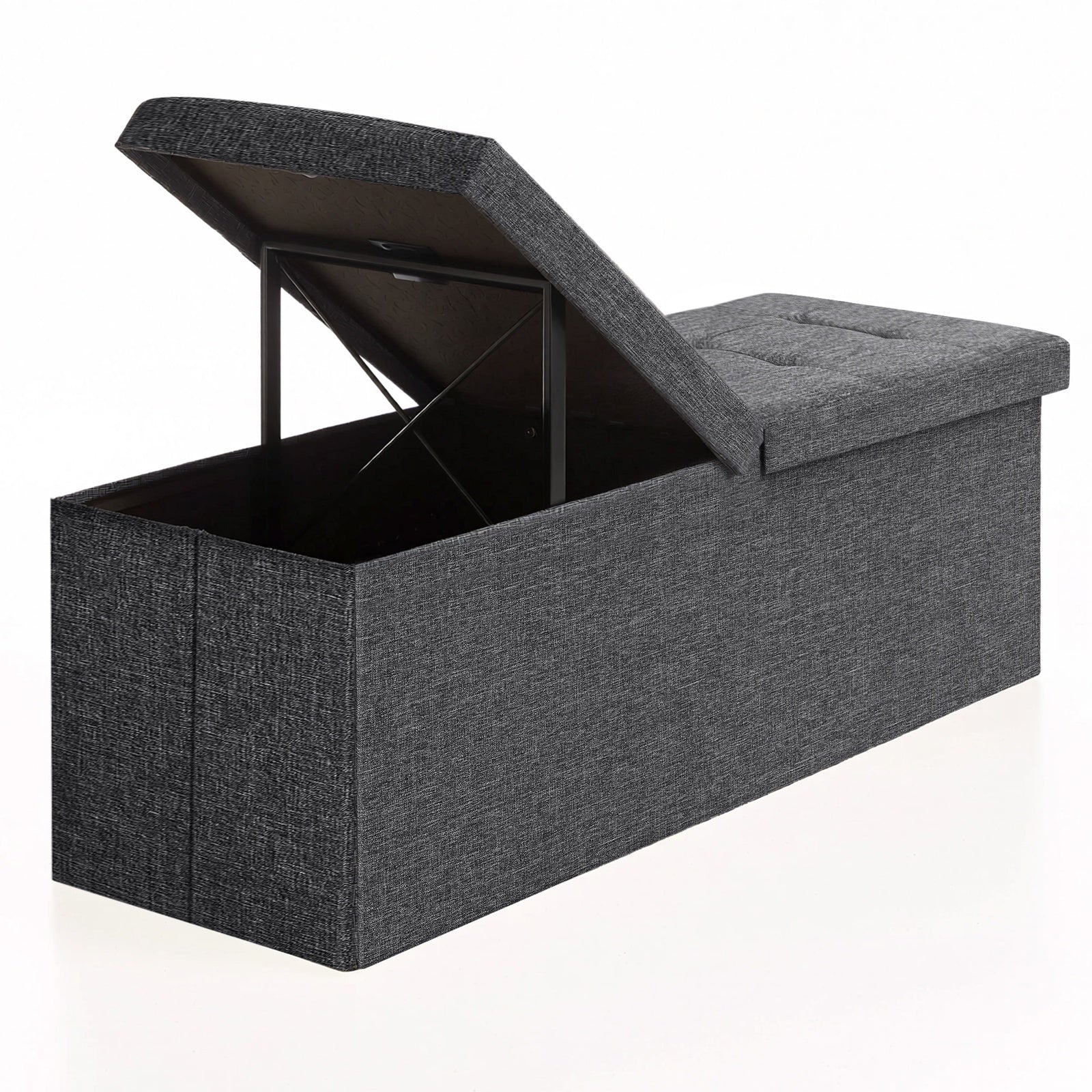 JOYFURNOS Banc de rangement pliable avec couvercle – Gris Ardoise, 38 x 110 x 38 cm, bo?te de rangement, supporte jusqu'à 300 kg – idéal pour l'entrée, le salon ou la chambre