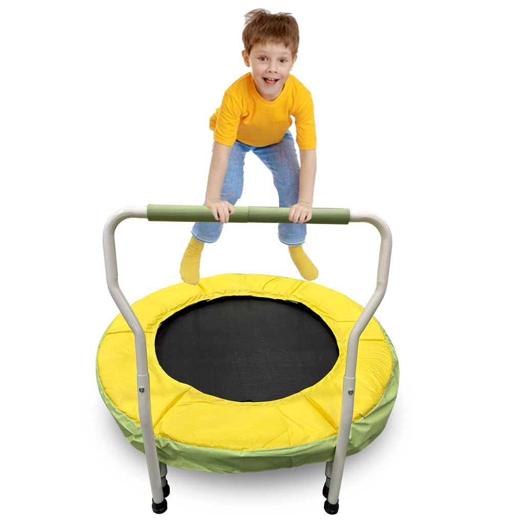 SPORTSOUL Mini trampoline pour enfants 3-6 ans avec barre de maintien en mousse très sûre, Trampoline d'intérieur pour tout-petits 36 pouces avec housse sans interstice pour intérieur
