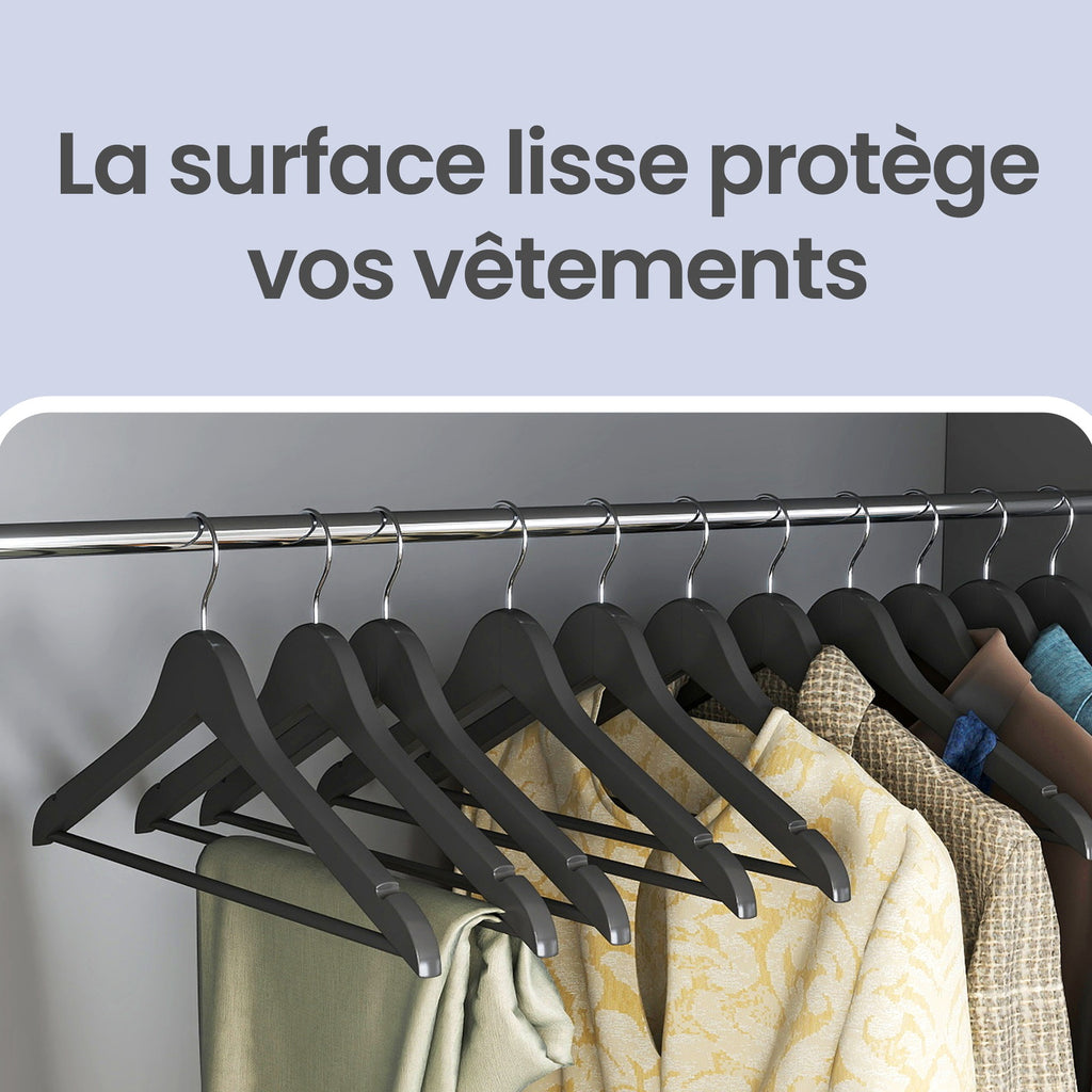 JOYFURNOS Lot de 20 cintres en bois massif, noir et argent, dotés de découpes sur les épaules et d'une barre antidérapante pour pantalons, crochet pivotant à 360°, parfaits pour les costumes et chemises