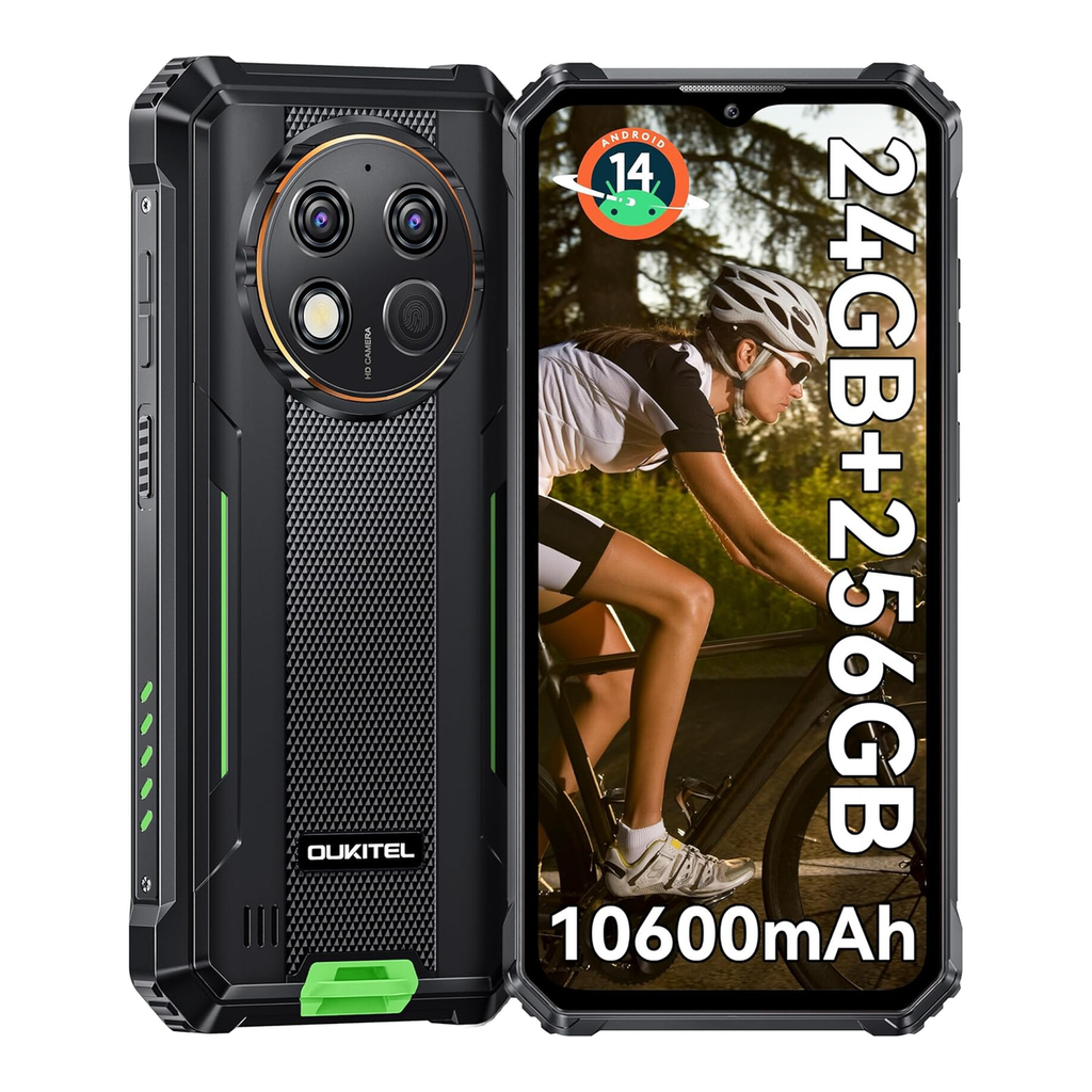 OUKITEL G1 Téléphone Robuste Vert 6,52 Pouces 10600 mAh Grande Batterie Caméra 48 MP (24+256 Go) Double SIM, NFC