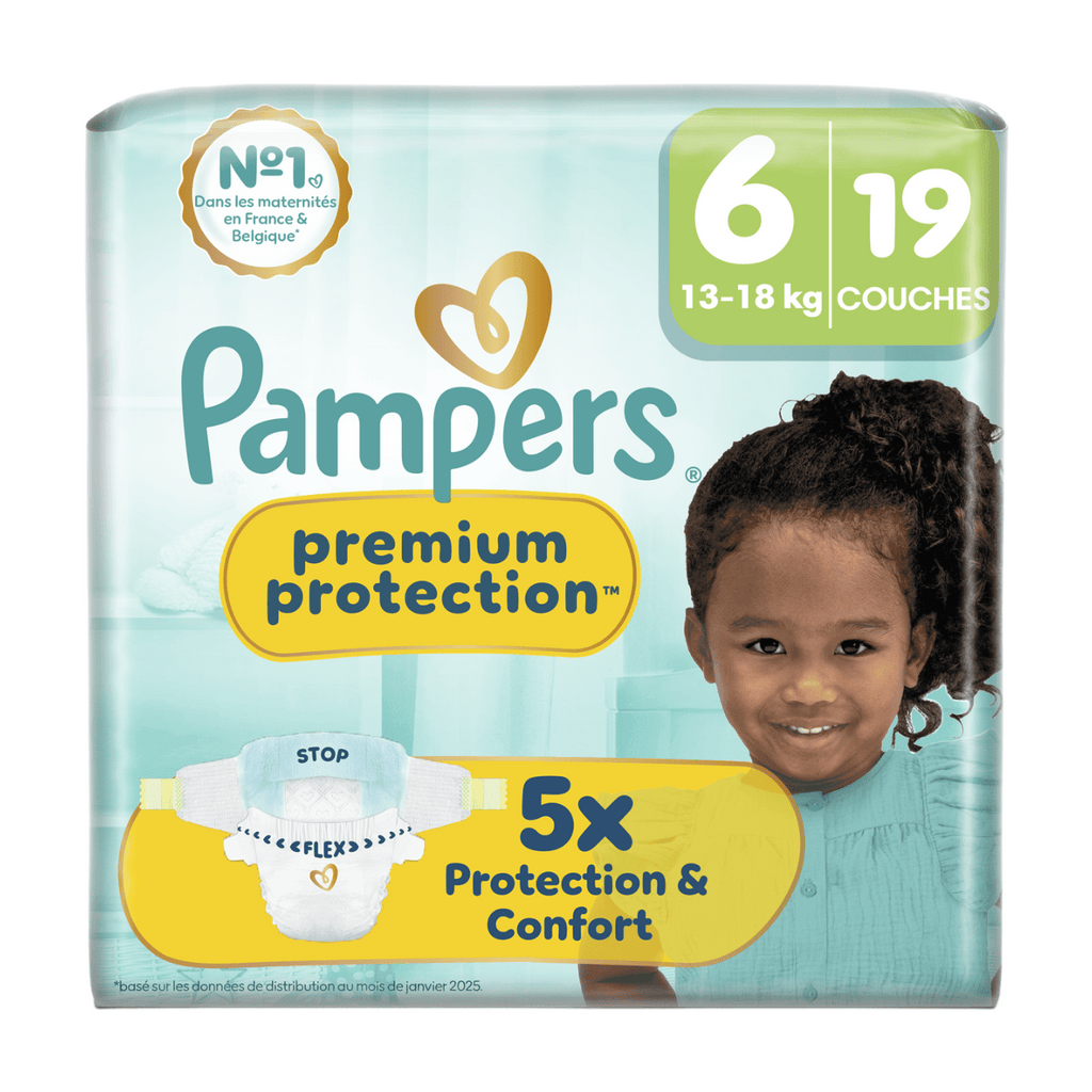 Pampers Premium Protection, Taille 6, 19 Couches, 13-18kg, Notre N°1 Pour La Protection De La Peau Et Contre Les Fuites
