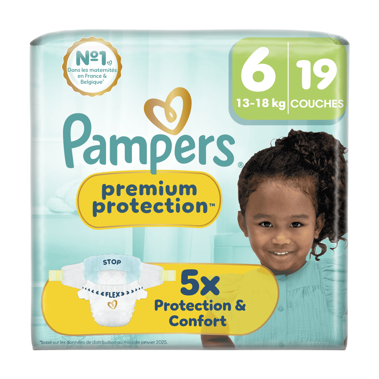 Pampers Premium Protection, Taille 6, 19 Couches, 13-18kg, Notre N°1 Pour La Protection De La Peau Et Contre Les Fuites
