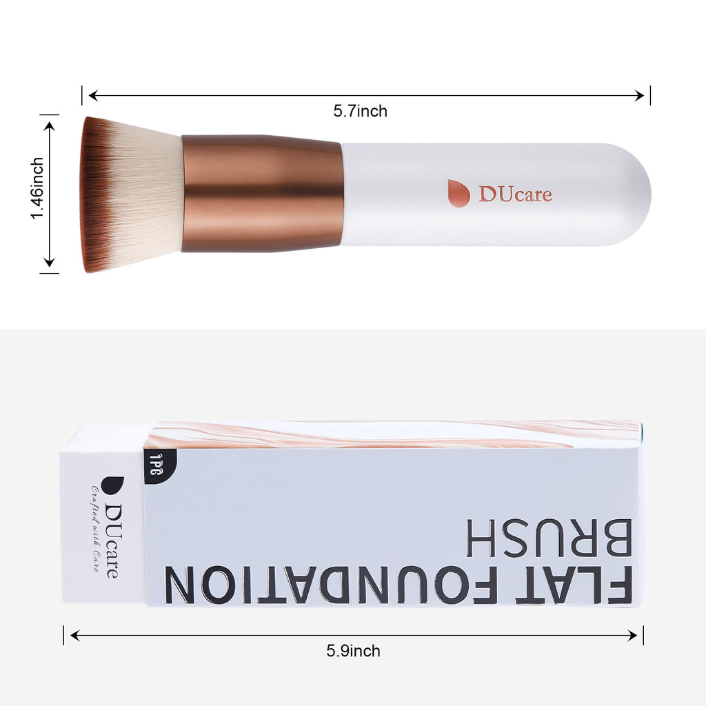 DUcare Pinceau de maquillage kabuki plat synthétique pour fond de teint liquide et poudre minérale - Or rose/blanc