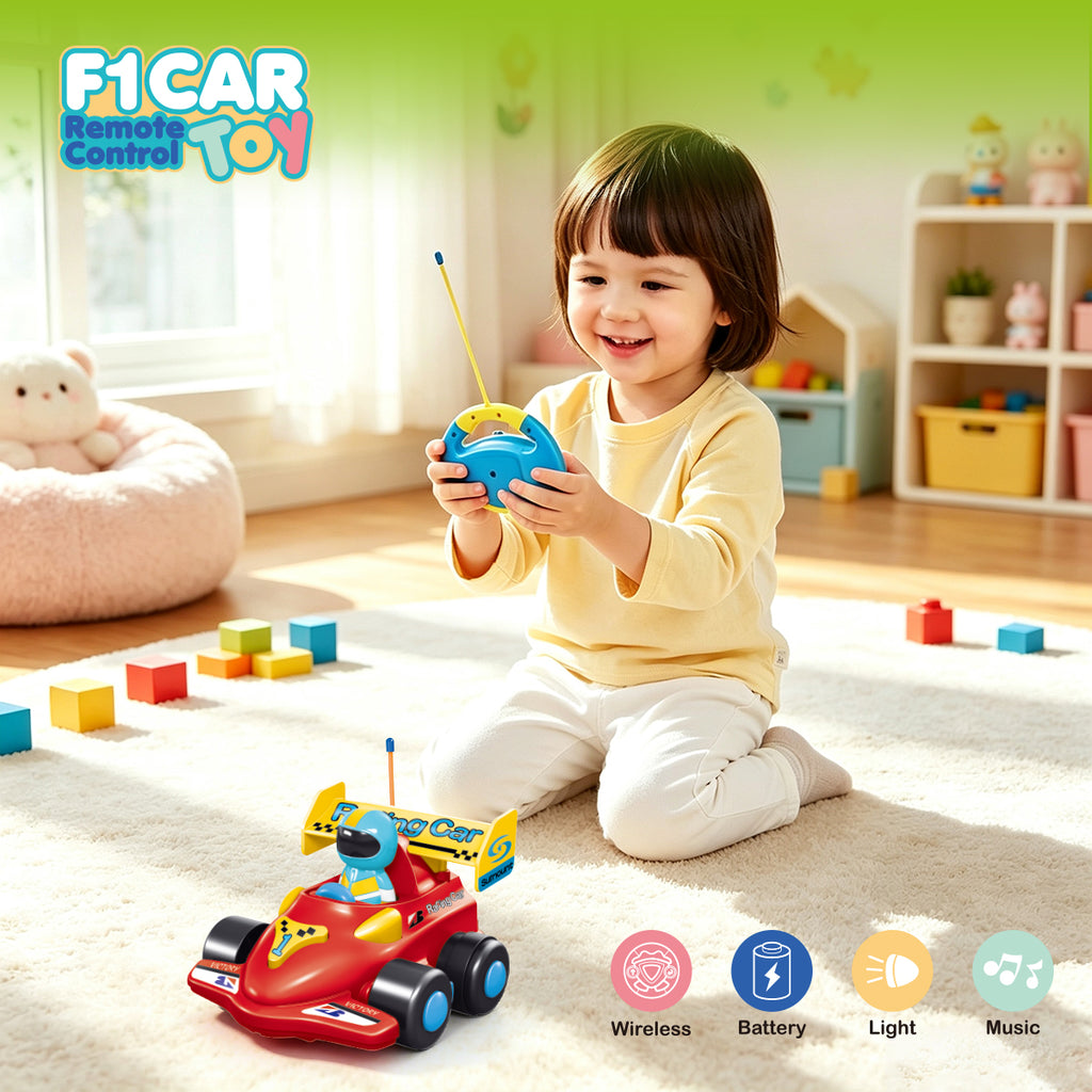Jouet Voiture de Course RC pour Tout-petits, Voiture de Course de Formule en Plastique Sûre avec Télécommande et Contrôleur de Volant, Jouet Véhicule RC Facile à Utiliser pour Cadeau de Garçons Jeunes Enfants