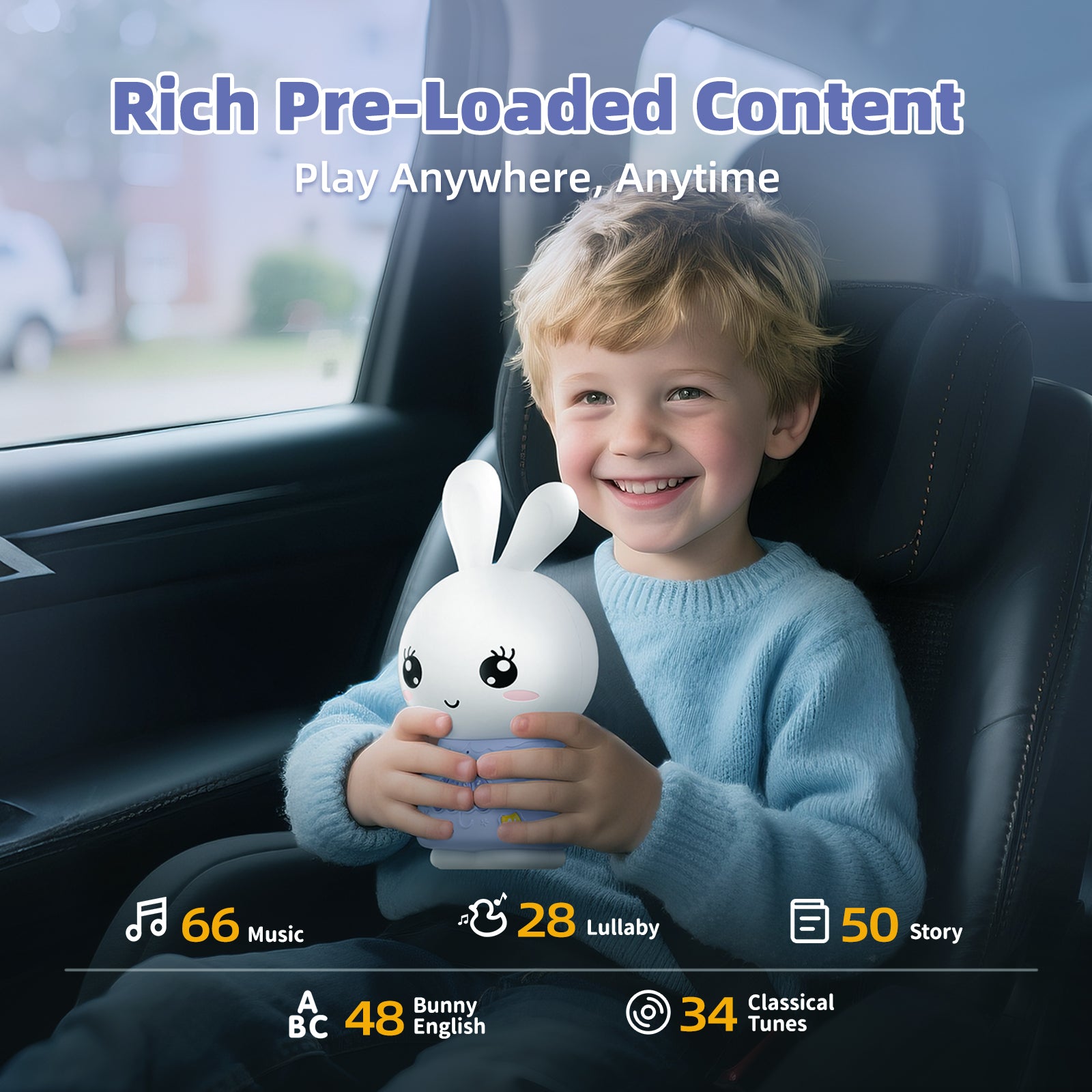 alilo Lapin Intelligent AI pour Enfants, Compagnon Interactif ChatGPT avec Voix en Temps Réel, 4 Agents & 91 Langues, Contient 48 Histoires en Anglais, 50 Contes, 66 Chansons, 28 Berceuses & 34 Morceaux Classiques, Haut-Parleur Bluetooth