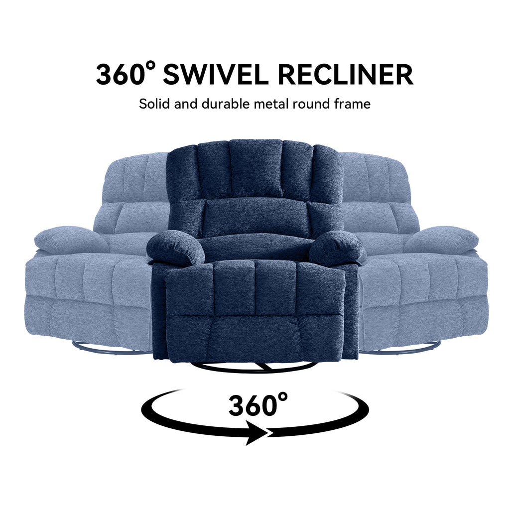 HONEYOU Fauteuil pivotant et bascule surdimensionné avec cadre OKIN, Chaise bascule à 360°, Canapé rembourré manuel pour salon et chambre, Bleu