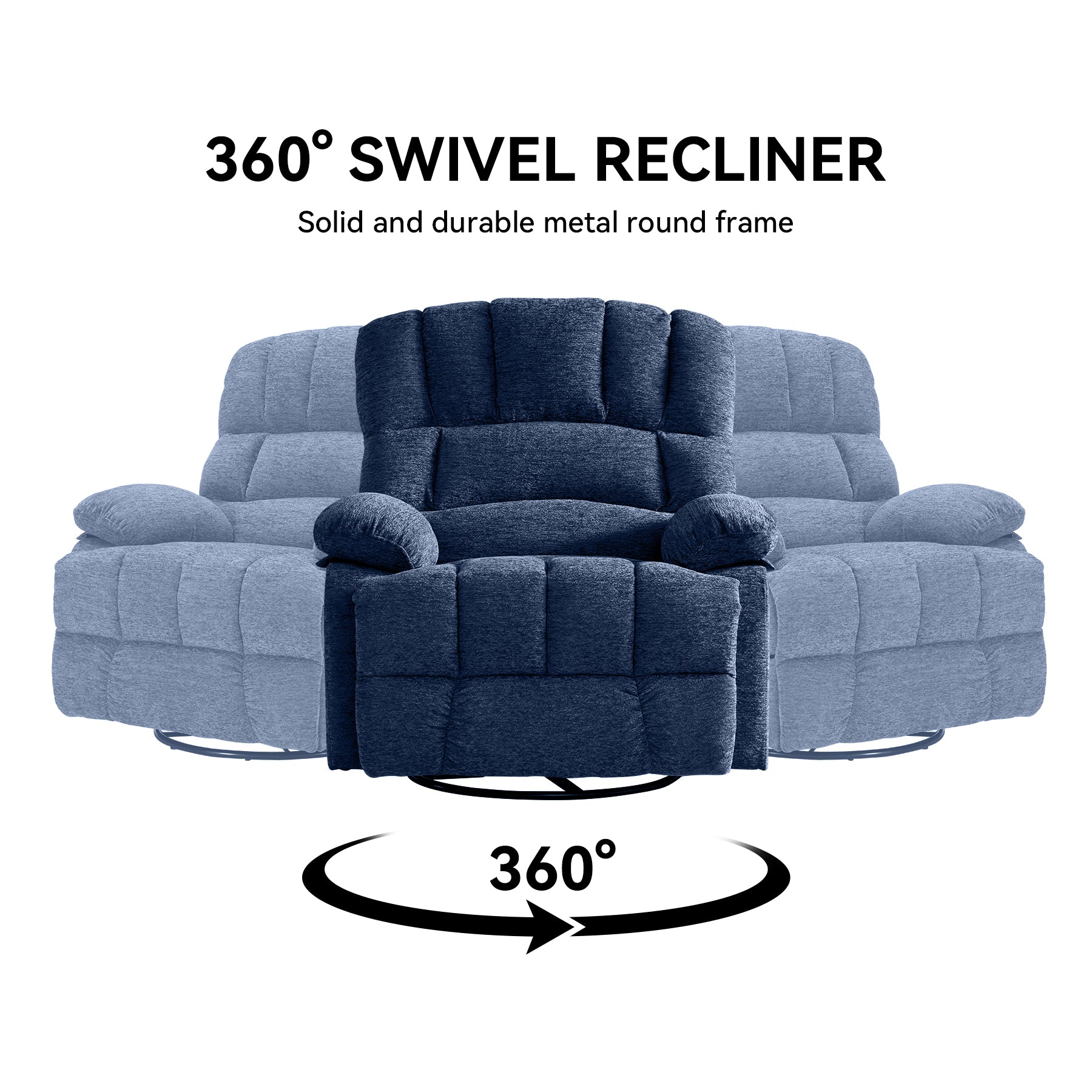HONEYOU Fauteuil pivotant et bascule surdimensionné avec cadre OKIN, Chaise bascule à 360°, Canapé rembourré manuel pour salon et chambre, Bleu