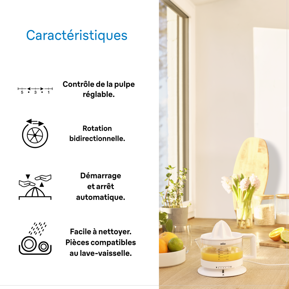 BRAUN Tribute Collection, Presse-agrumes Électrique, CJ3000WH, Blanc