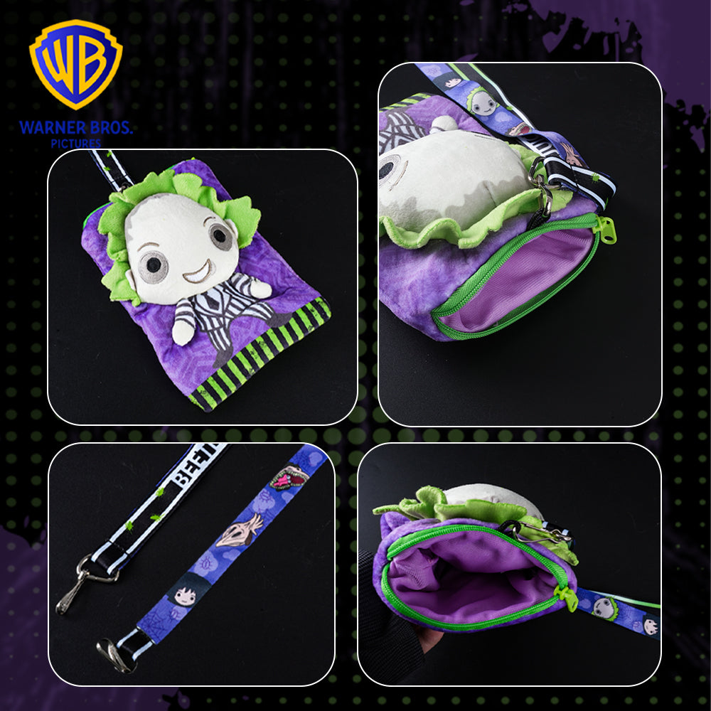 Porte-carte Lanière Smartphone Ajustée Beetlejuice Officielle sous Licence – Accessoire Peluche Gothique à Rayures Inspiré du Film, Cadeau Thématique Fantastique