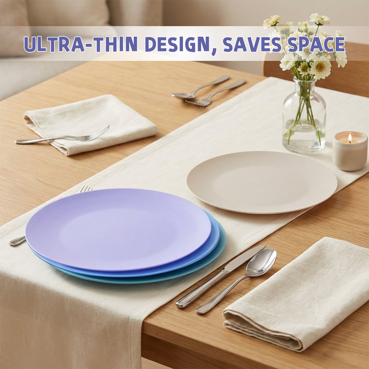 Assiettes plates en plastique, 10 pouces, lot de 4, compactes et portables pour la maison