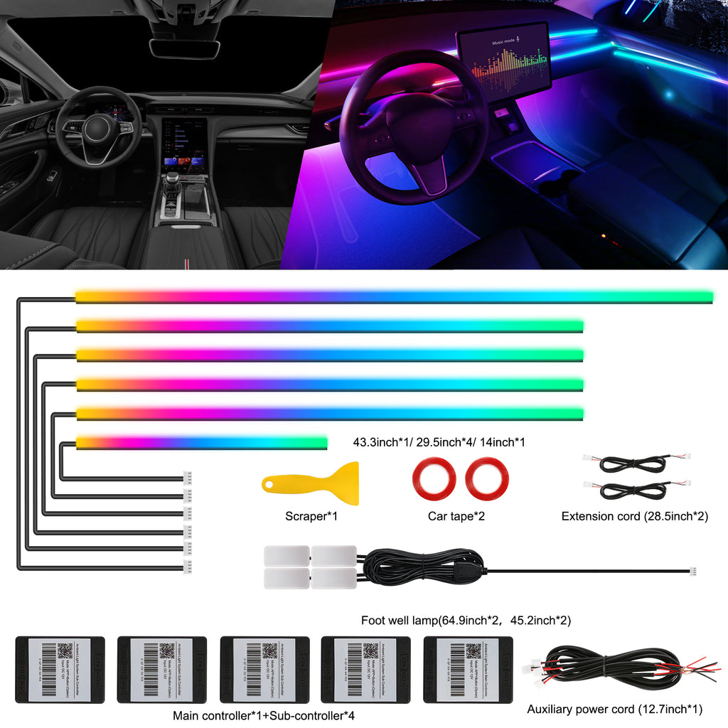 Dream+color Kit d’éclairage LED sans fil pour intérieur de voiture en acrylique, RGB 10-en-1 - 444,5 cm
