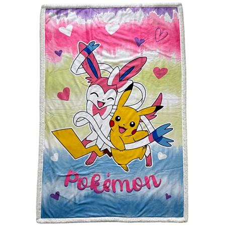 WT&T Plaid sherpa 100 x 150 cm Pokémon Pikachu et Bulbizarre