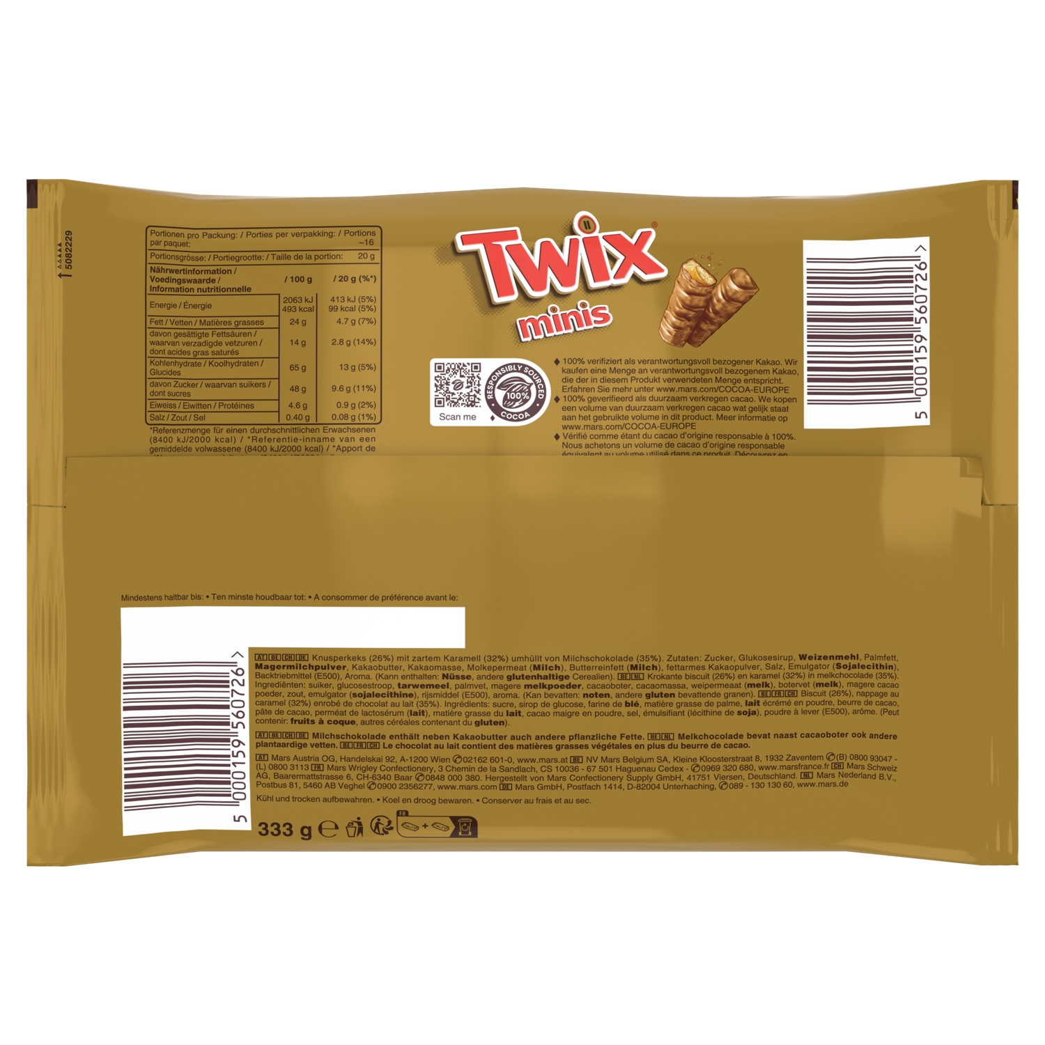 TWIX Mini Barres Chocolatées Caramel le sachet de 15 minis barres