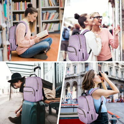 Sac à dos ordinateur portable pour femmes, sac à dos scolaire 15,6 pouces léger pour voyage travail avec port de charge USB, imperméable, antivol