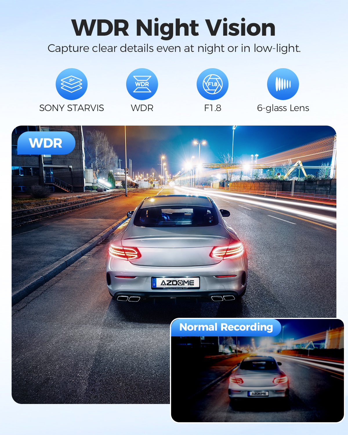 AZDOME GS63H Pro Caméra embarquée de voiture 4K avant et arrière avec GPS, Wi‑Fi et technologie Starvis