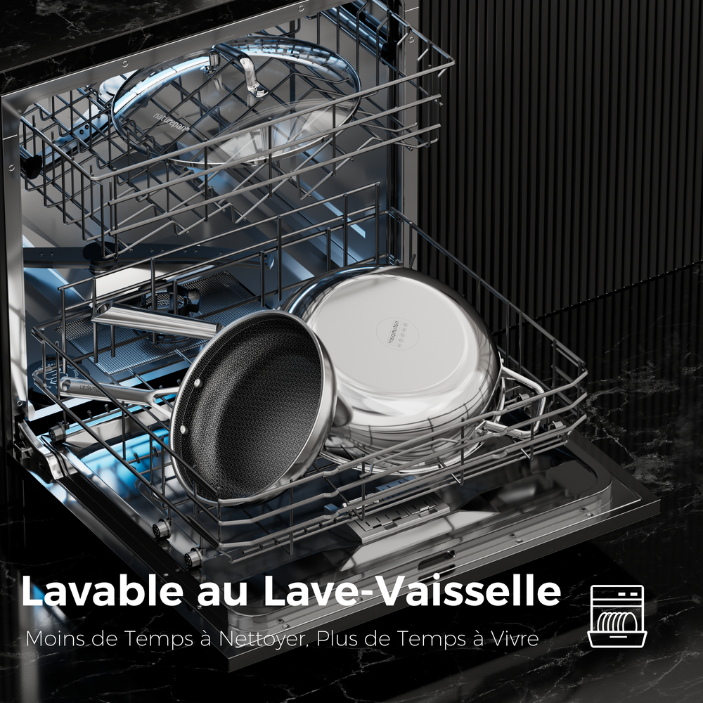 naturepan Poêle Hybride Acier Inoxydable 24 cm, Revêtement Céramique Diamant Titane, Structure 5 Couches, Surface Nid d'Abeille Laser, Compatible Induction, Poignée Froide, Lave-vaisselle
