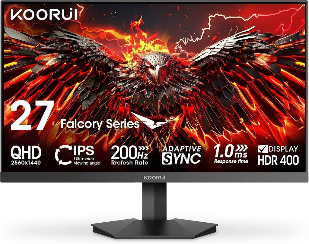 KOORUI G2721P Moniteur 27 pouces IPS QHD 200 Hz, 2x HDMI 2.0, DisplayPort 1.4, Audio