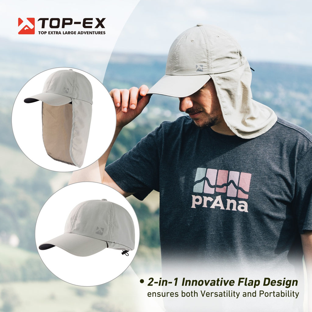 TOP-EX Casquette de baseball homme réglable imperméable anti-UV avec protège-nuque M/L Gris