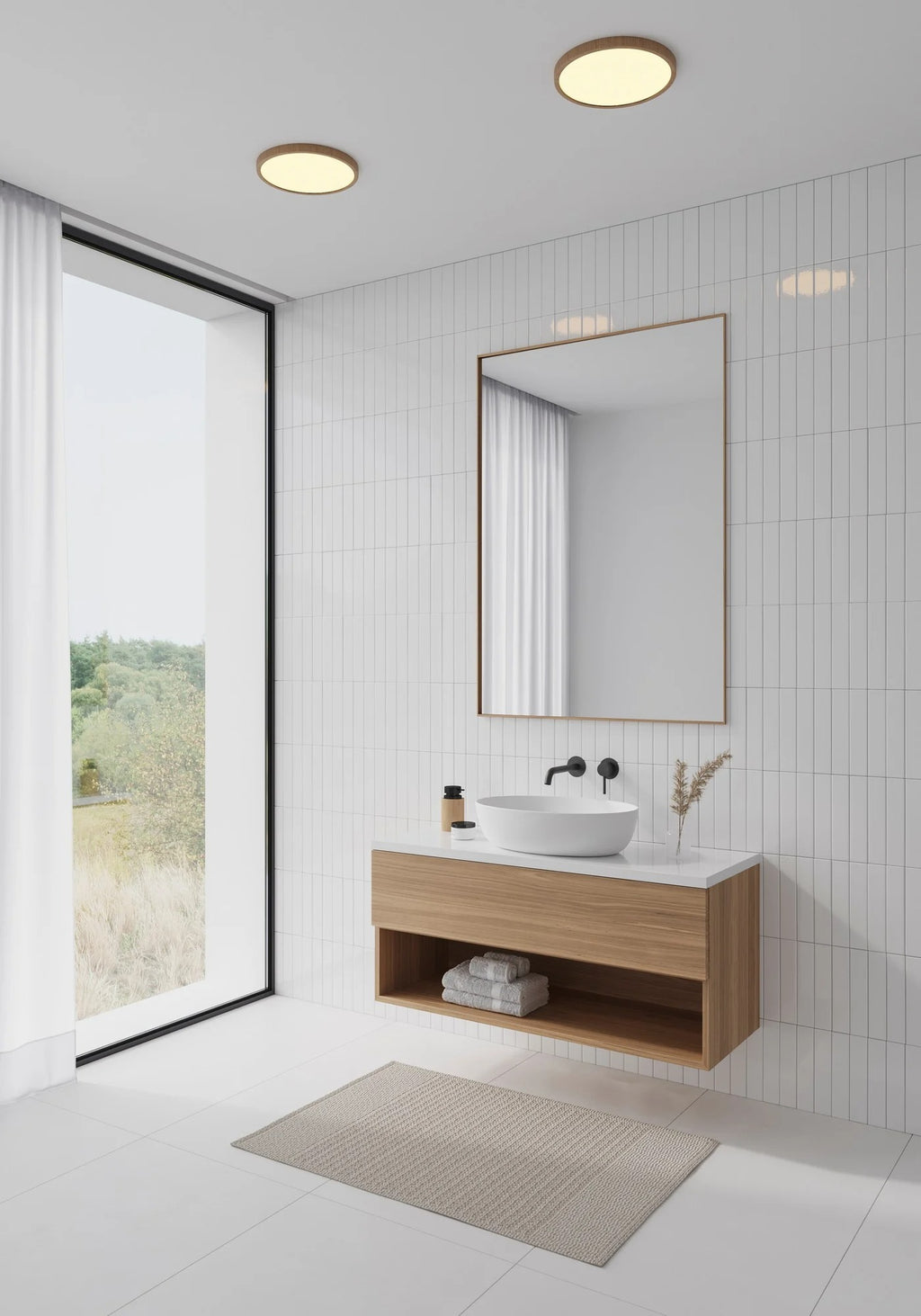 Plafonnier OJA 29 - Dimmable blanc chaud 2700k LED intégrée plastique effet feuille de bois IP54 Salle de bain - Nordlux, Intérieur