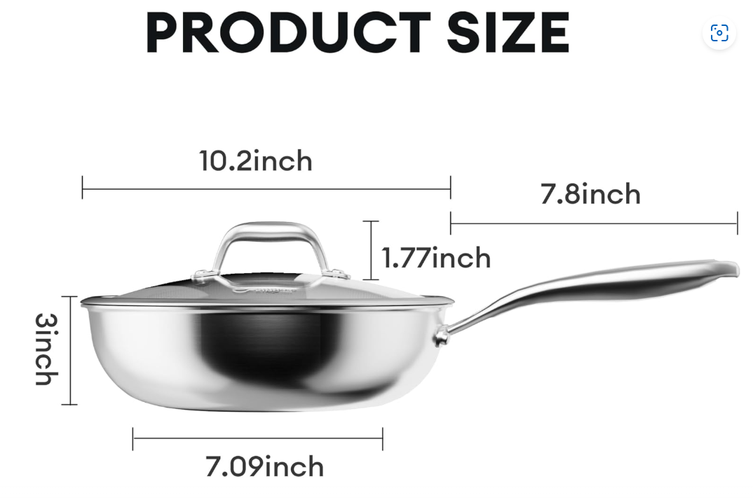 Wok antiadhésif en acier inoxydable à triple couche 26 cm
