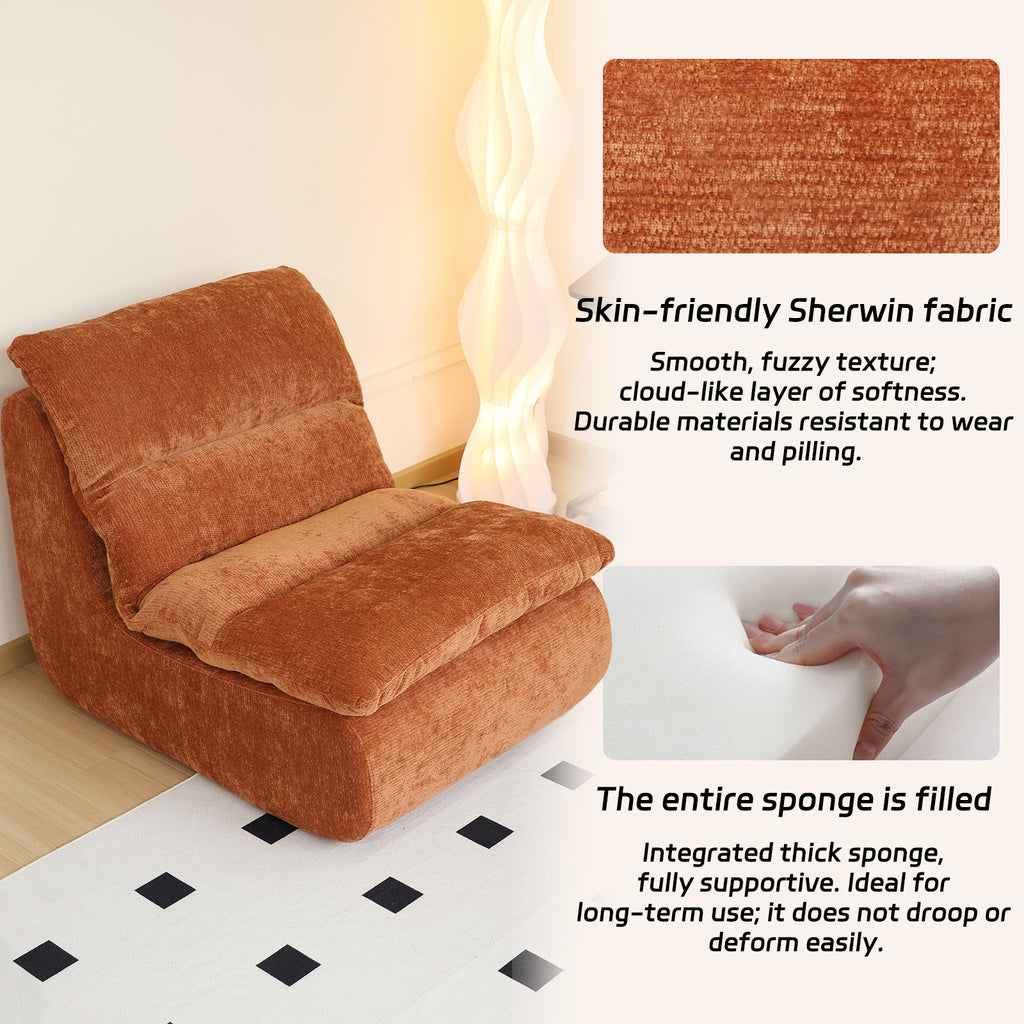 Un fauteuil à mémoire de forme haute densité, chaise de salon confortable en velours chenille, chaise de détente et de lecture, pour salon, chambre et salle de jeux, coloris caramel