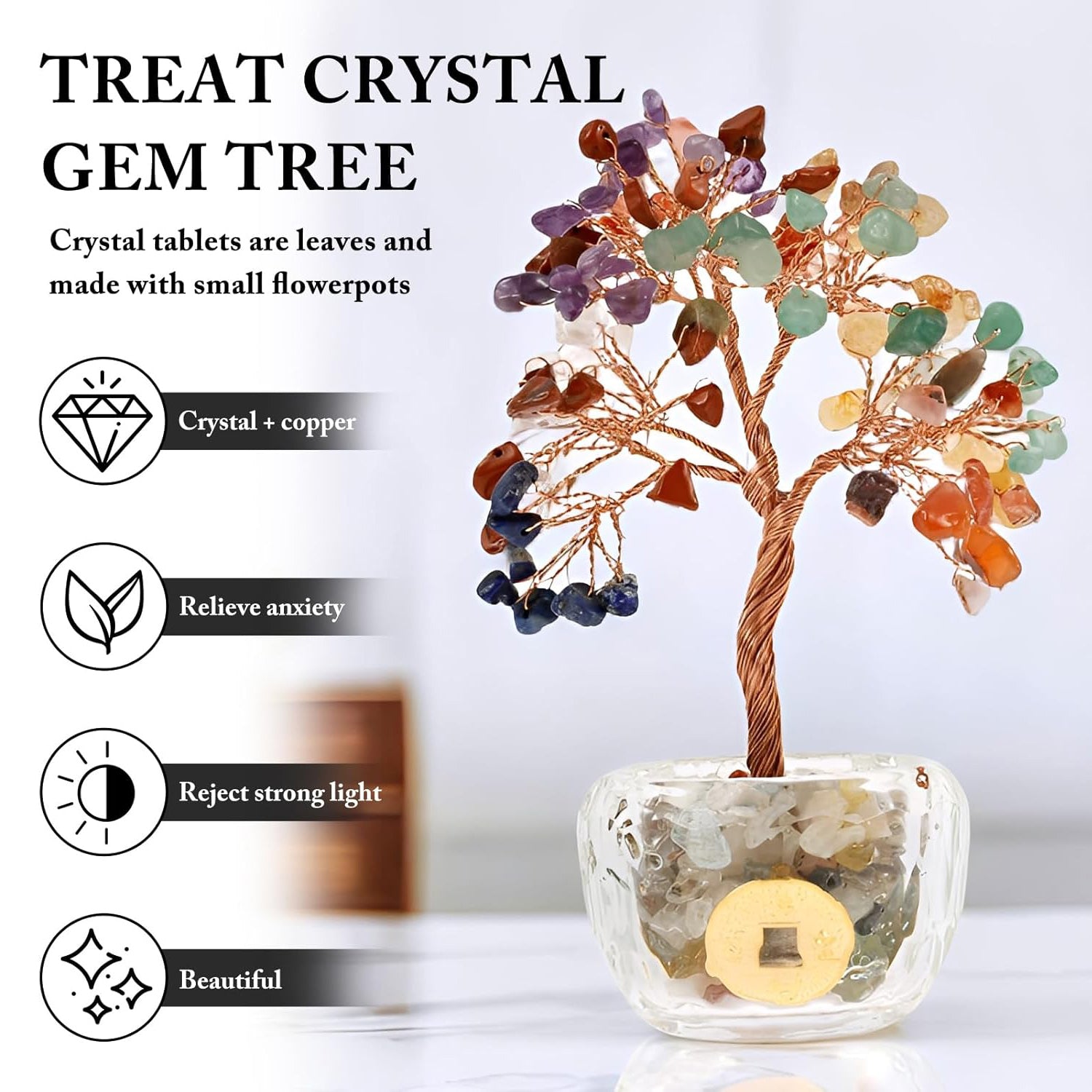 Ju7cer 1 pc Arbre Porte-Monnaie : Base en Cristal Bol à Pièces en Alliage et Diamants, Arbre de Richesse en Pierres Précieuses, Cadeau de Noël Porte-Bonheur, Décoration pour Bureau
