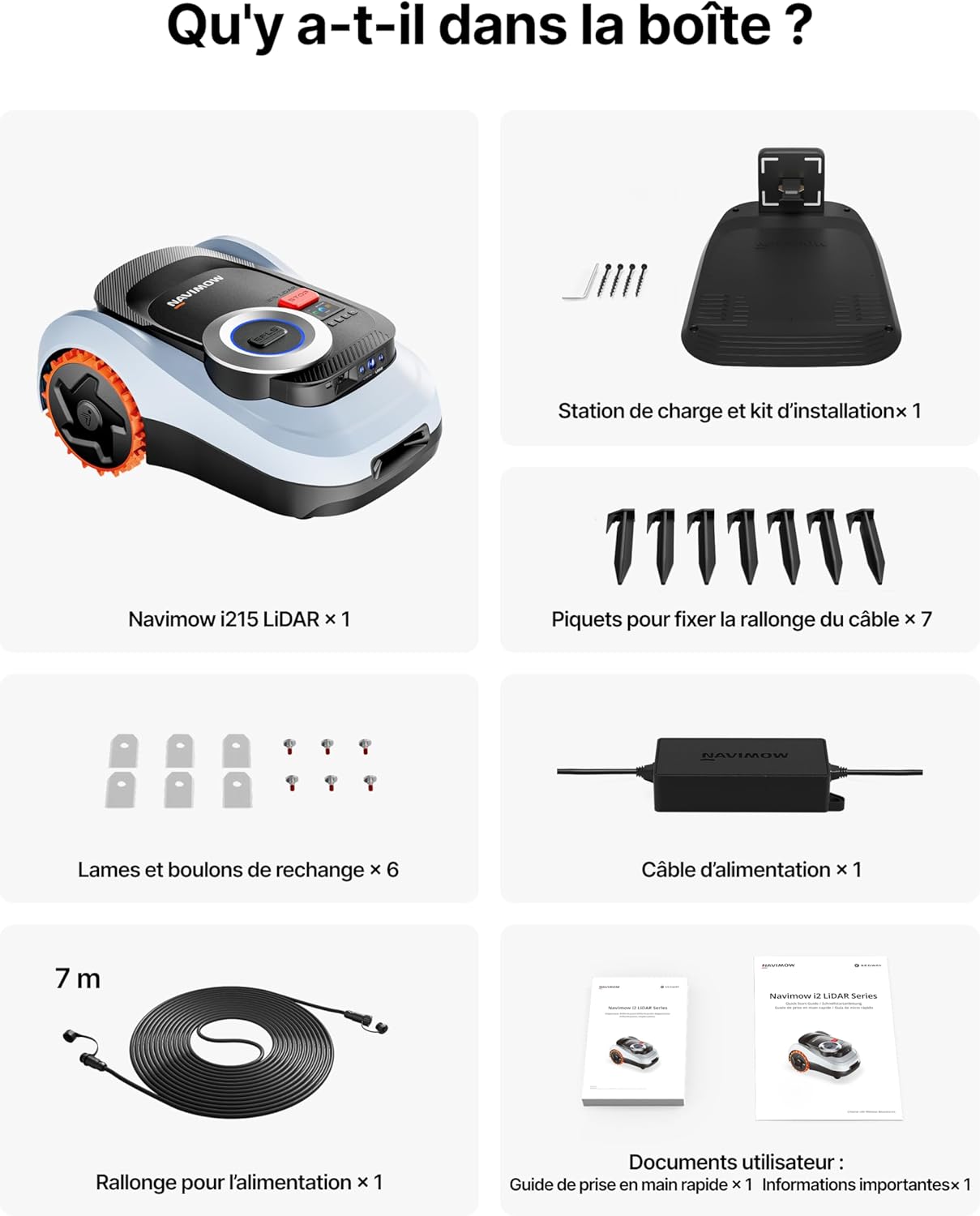 Segway Navimow i215 LiDAR Robot tondeuse pour 1500m² avec Garage M, pentes de 45%, LiDAR à semi-conducteurs et Vision, cartographie automatique, sans fil, sans antenne