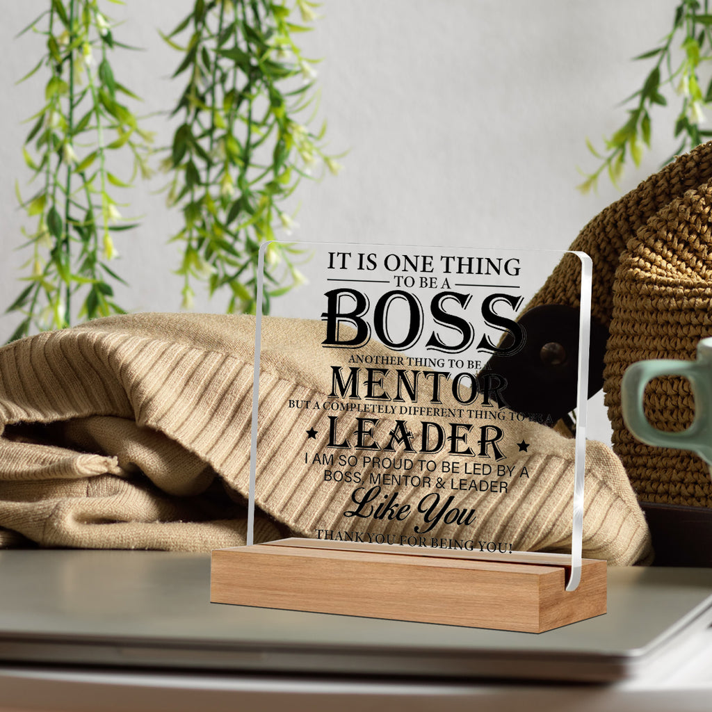 Alphynix 1 pc plaque de reconnaissance de leadership, cadeau en acrylique "BOSS MENTOR LEADER" avec support en bois