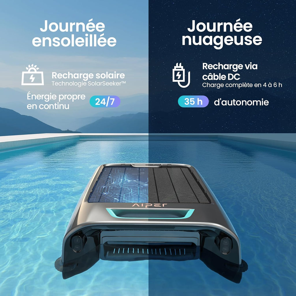AIPER (2026 Nouveau) Scuba S1 + EcoSurfer S2 – Pack Robot Piscine sans Fil & Robot Skimmer Solaire | Nettoyage Fond, Parois, Ligne d’Eau & Surface 24/7, Double Filtration, Contrôle Via Application