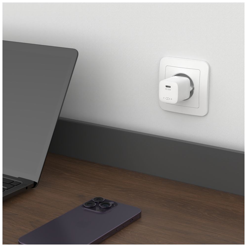 FIXED Chargeur de voyage mini 20 W + câble USB-C vers USB-C, Blanc