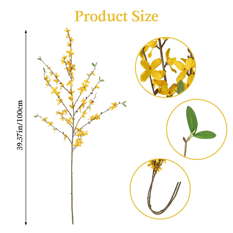 Yuejia 3 pièces 3,28 pi / 1 m Tiges de forsythia artificiel Fleurs d'orchidées artificielles Branches de forsythia en soie