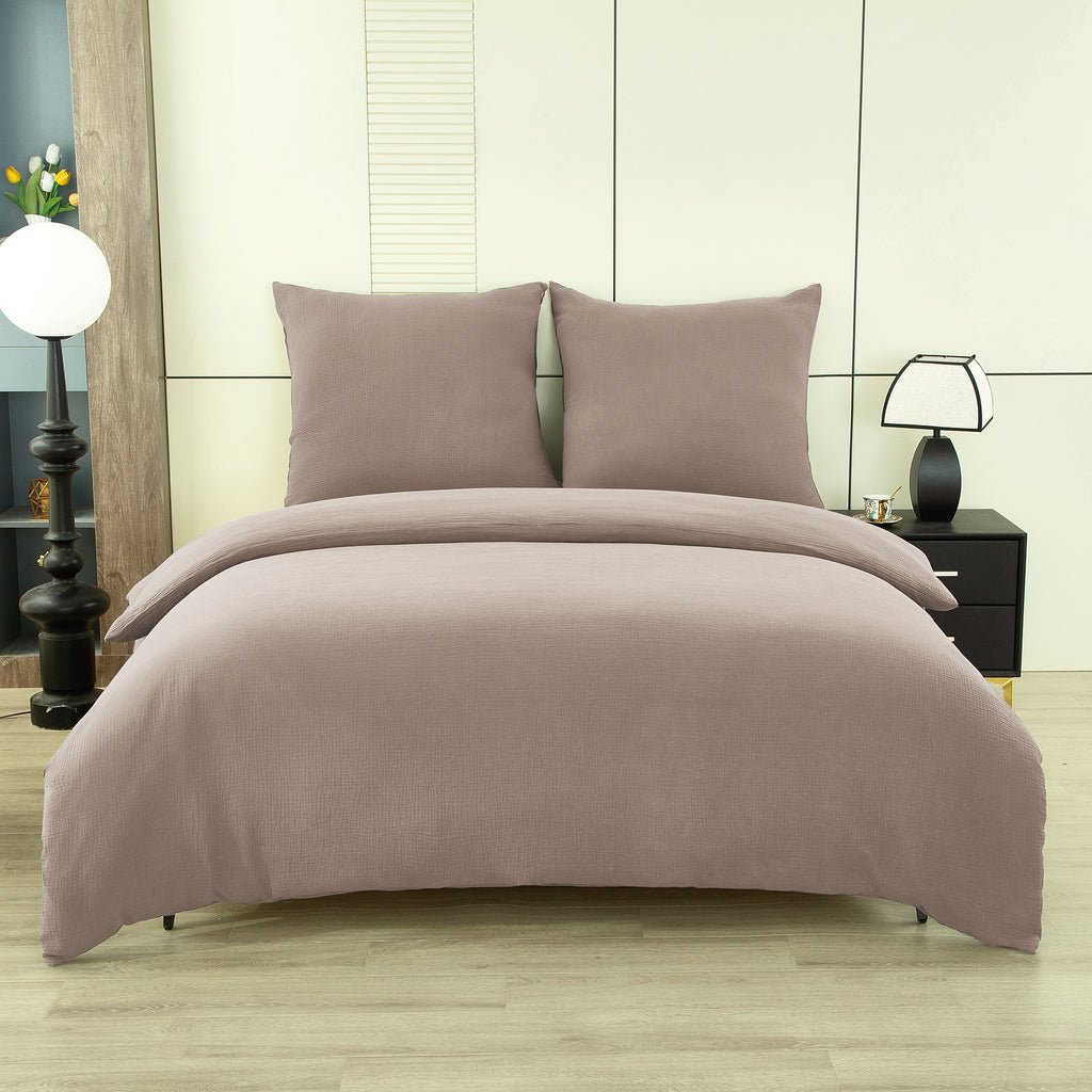 Ensemble housse de couette et taies d'oreiller en double gaze de coton, kaki, 140 x 200 cm + 65 x 65 cm x 1