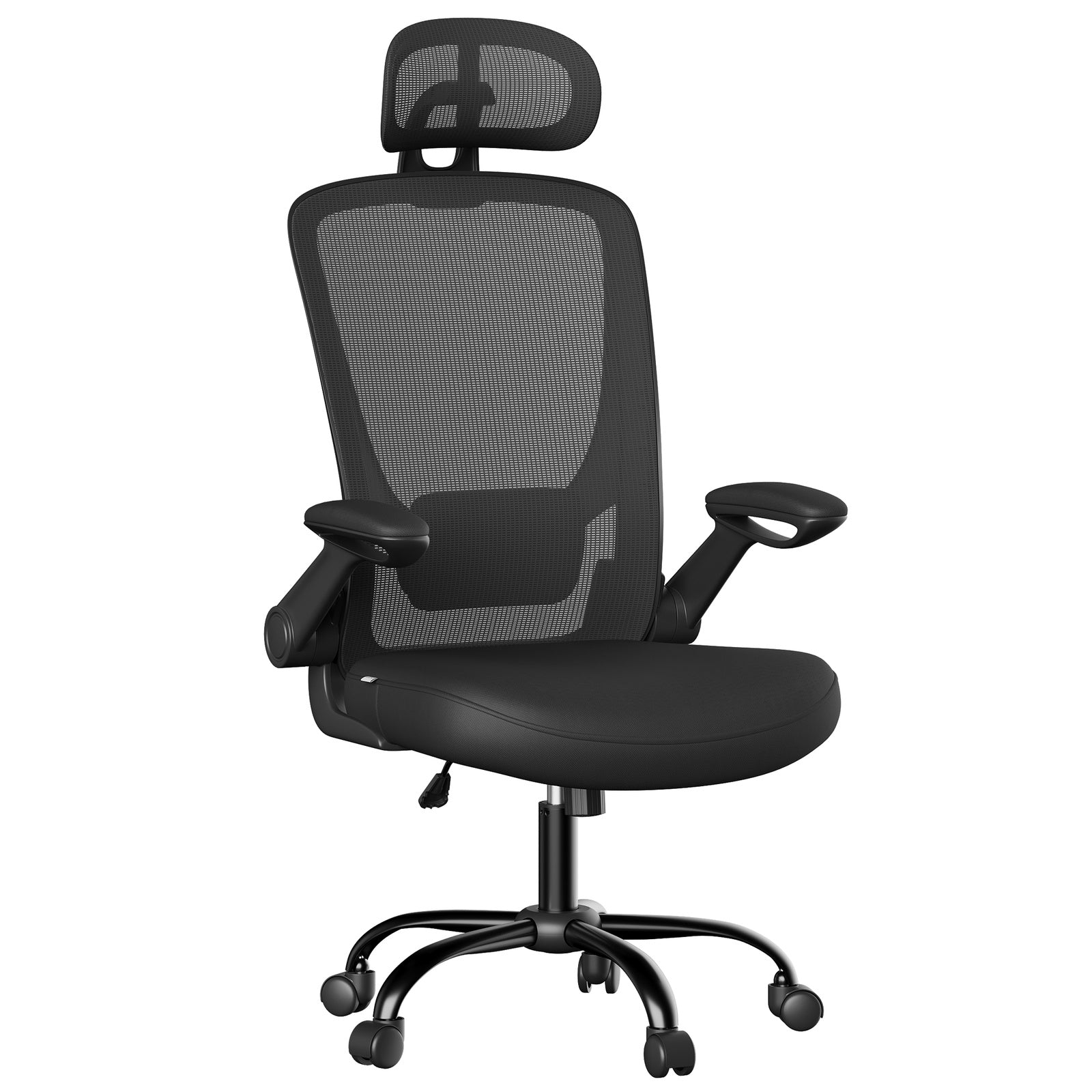 JOYFURNOS Chaise pivotante ergonomique en maille noir encre - 62 x 62,4 x 120,4-127,4 cm - Soutien lombaire et appui-tête, assise large, accoudoirs relevables, fonction d'inclinaison