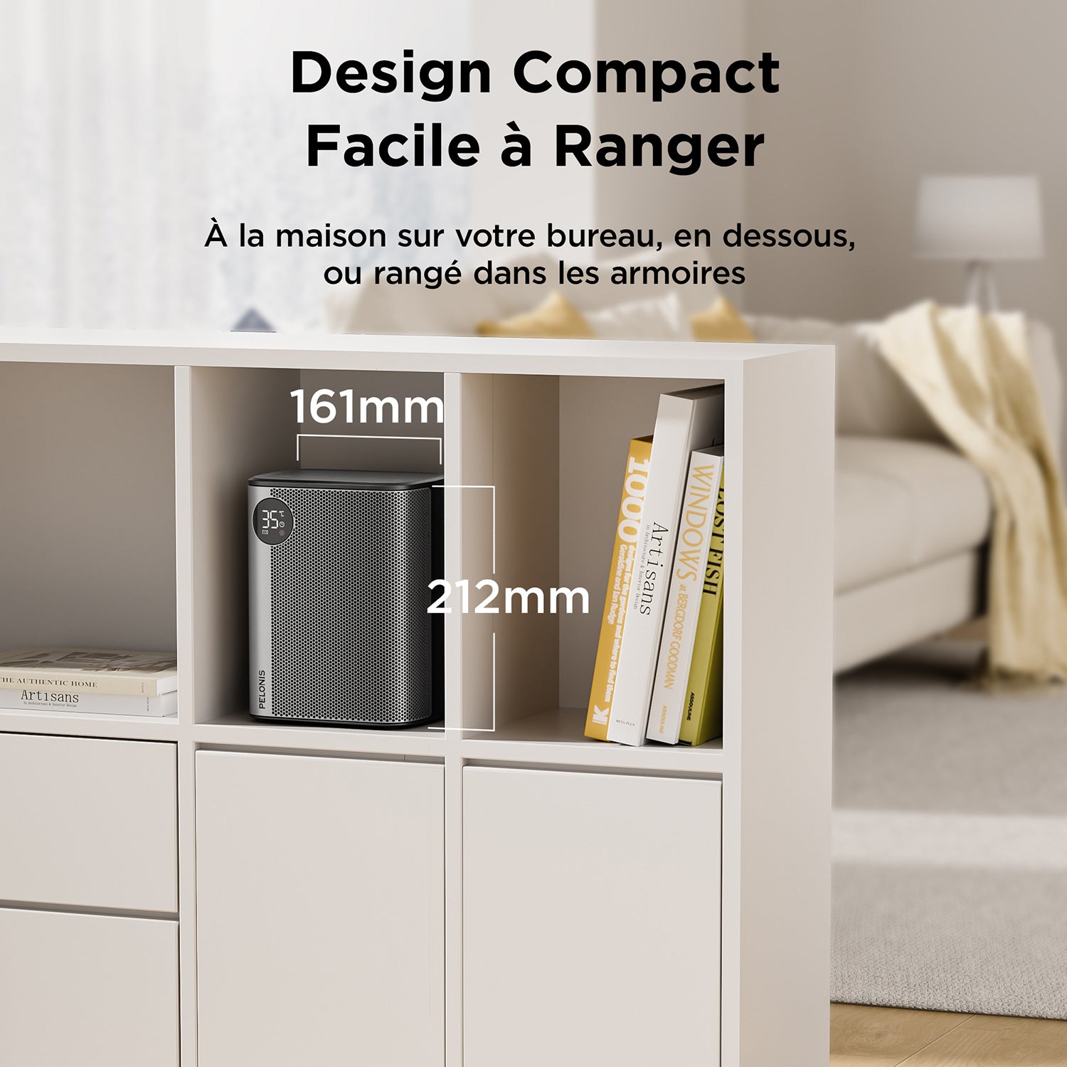 PELONIS Chauffage soufflant céramique 2000 W, 5 modes, écoénergétique avec mode ECO, thermostat, minuterie 24 h, protection contre la surchauffe et le basculement, portable