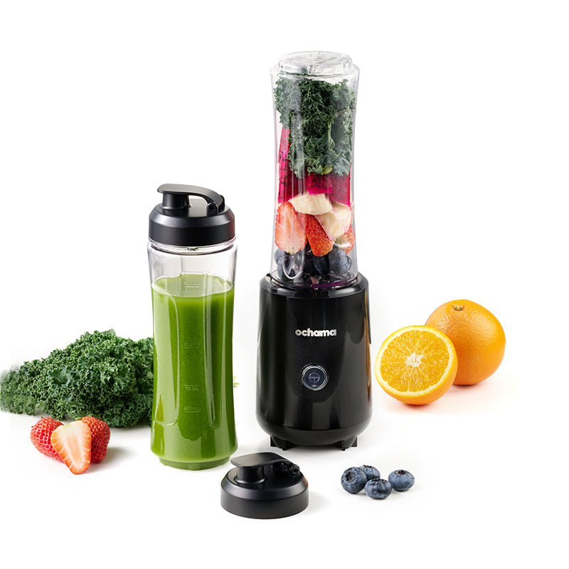 ochama Blender Portable 300W, 600ml Mini Smoothie Maker avec Gourde, Compact pour la Maison, Commande à Une Touche, Glace Pilée, Lames Amovibles, Milkshakes, Jus, Nourriture Bébé, Boissons Fraîches