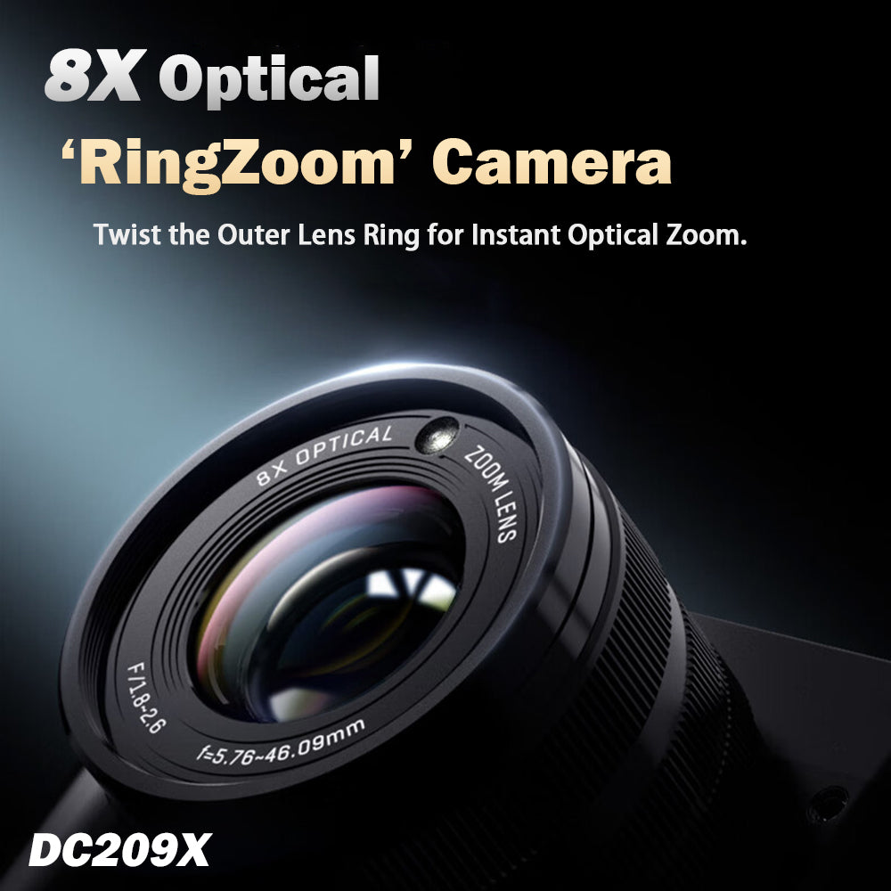 Songdian Appareil photo numérique avec objectif zoom optique 8X, Appareil photo double objectif 5K 64MP, Vision nocturne couleur pour étudiants adolescents débutants, Noir
