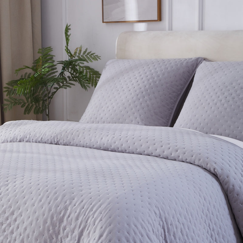 MEROPE, Couverture en polyester matelassée & 2 taies d'oreiller, 200x200/80x80 cm, gris, lot de 3