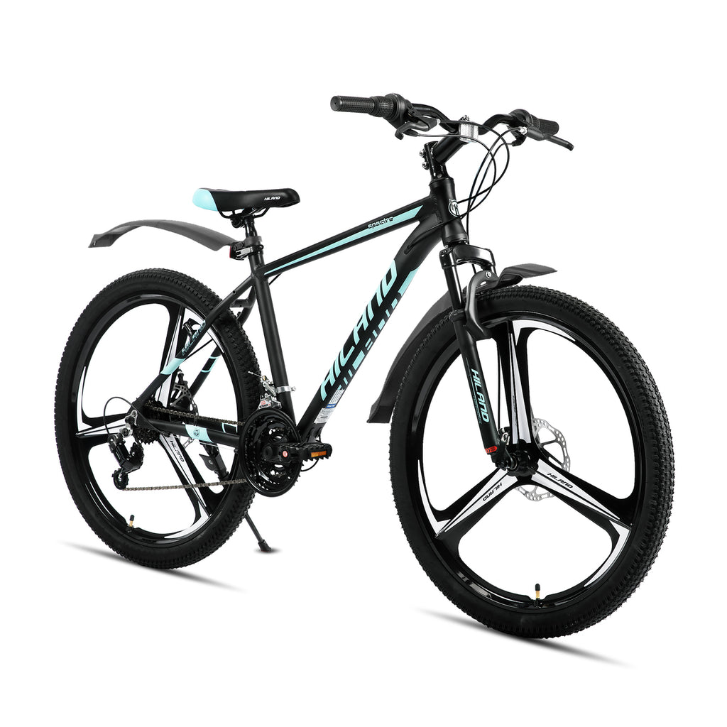 Hiland, H200 Plus, VTT 26 pouces avec cadre en alliage d’aluminium, freins à disque doubles, 18 vitesses, suspension avant, pour hommes et femmes, noir