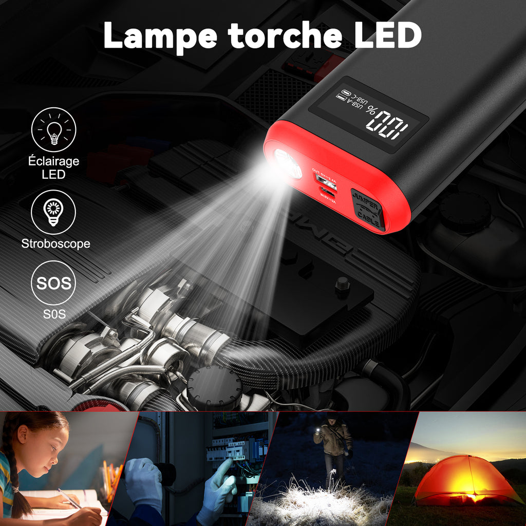 GREPRO Booster de Batterie 6000A, Démarreur de Voiture d’Urgence pour Véhicules 12V et Motos (jusqu’à 10,0L Essence / 8,0L Diesel), avec Écran LCD et Lampe Torche LED