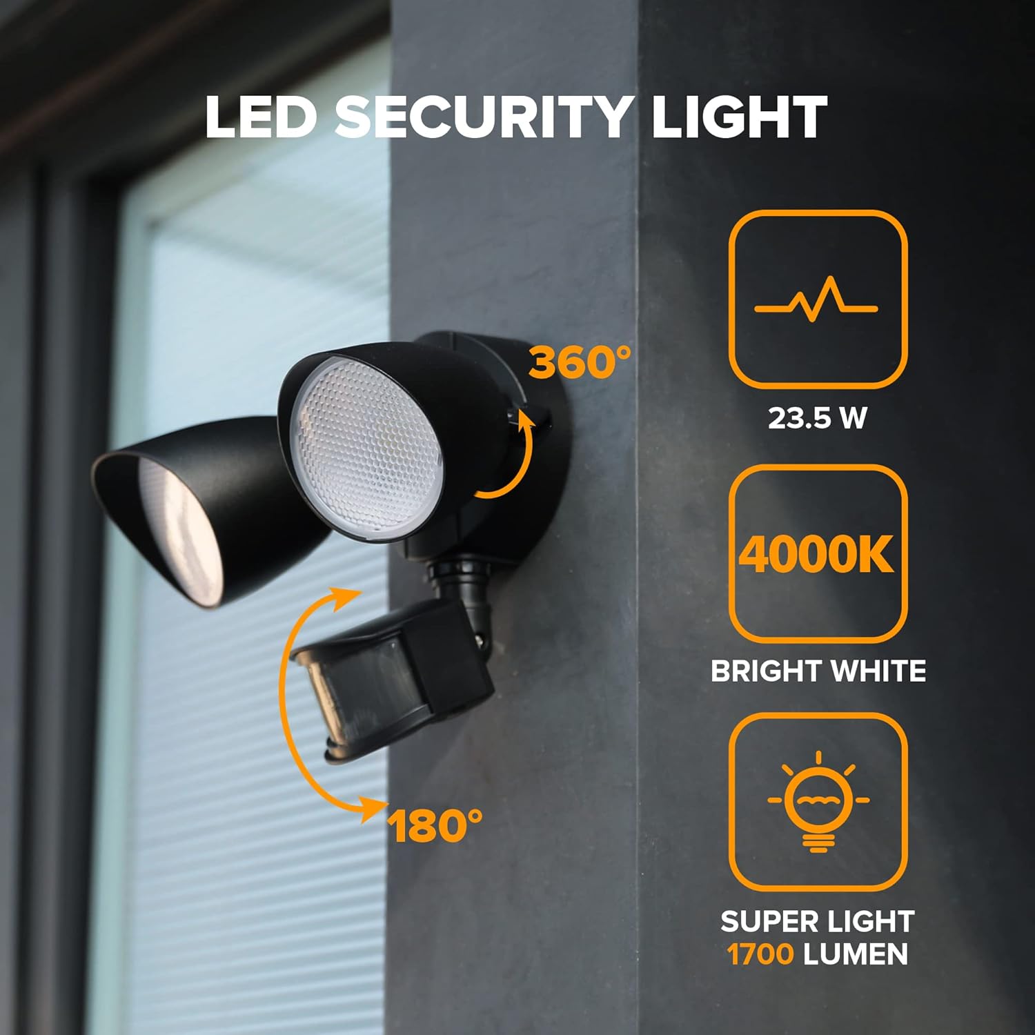 LUTEC Shrimp projecteur de sécurité LED avec détecteur PIR 12 W 1250 lm 5000 K, éclairage extérieur avec capteur, applique murale extérieure à deux têtes intégrées, pour patio, jardin et cour, noir