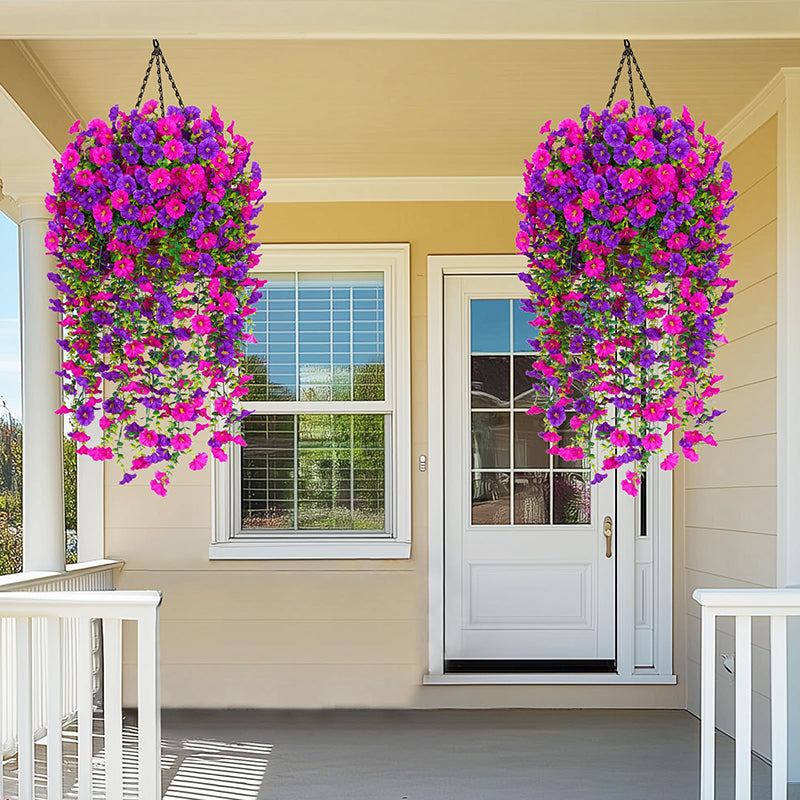 Yuejia Lot de 4 bouquets suspendus de fleurs artificielles en soie liseron violet et fuchsia - 75 cm