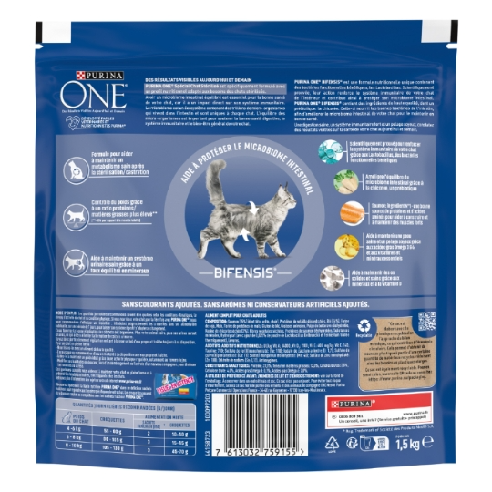 Purina ONE BIFENSIS Alimentation sèche complète pour chat adulte, recette au poulet, sachet de 1,5 kg