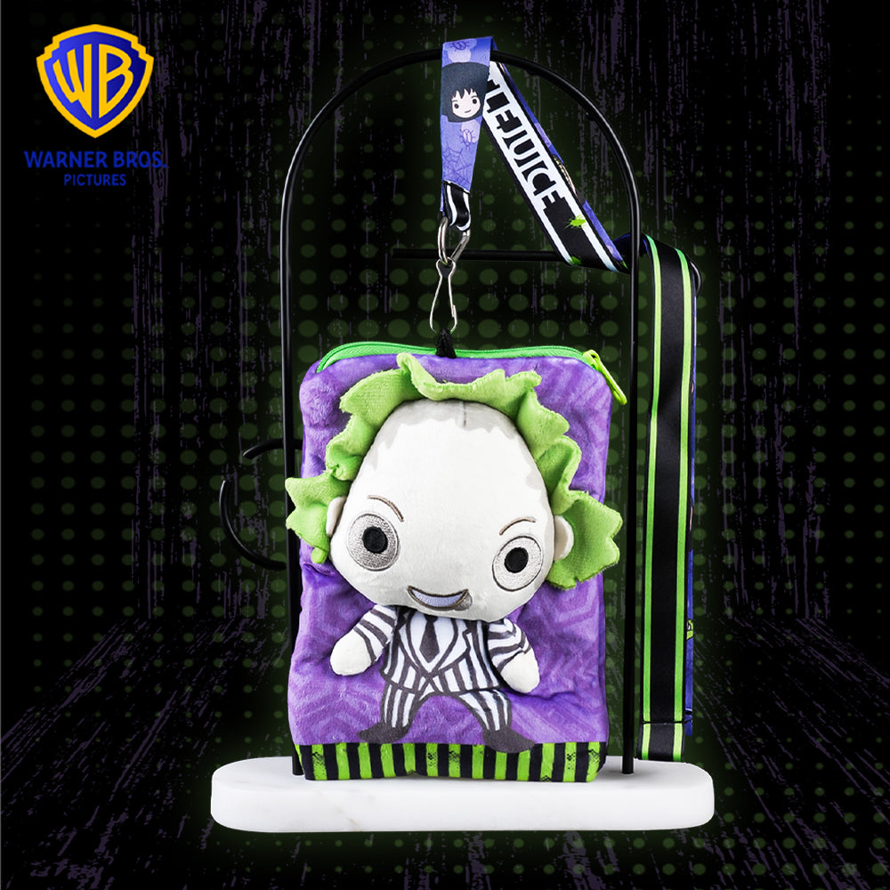 Porte-carte Lanière Smartphone Ajustée Beetlejuice Officielle sous Licence – Accessoire Peluche Gothique à Rayures Inspiré du Film, Cadeau Thématique Fantastique