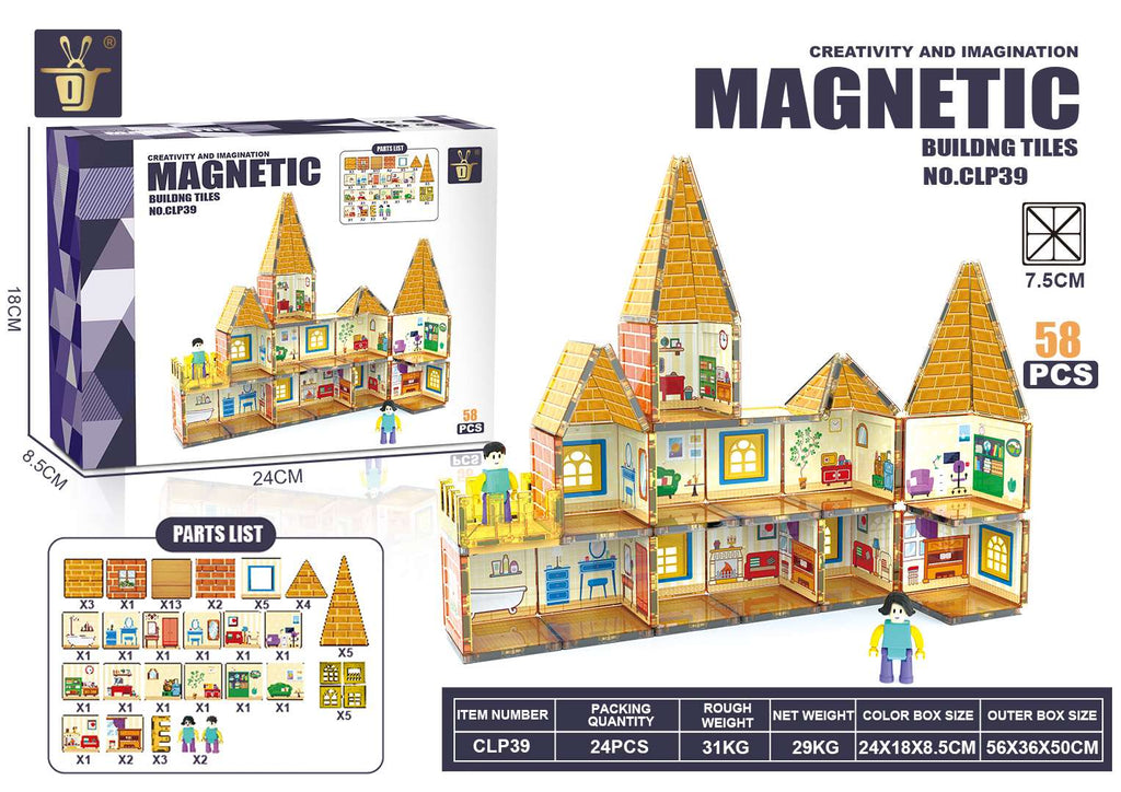 XINQIYUAN Qiyuan Jouet Éducatif Set de Blocs de Construction Magnétiques Style Villa 7.5cm Grosses Particules 58pièces [Mélange aléatoire – Couleurs issues uniquement de la photo principale]