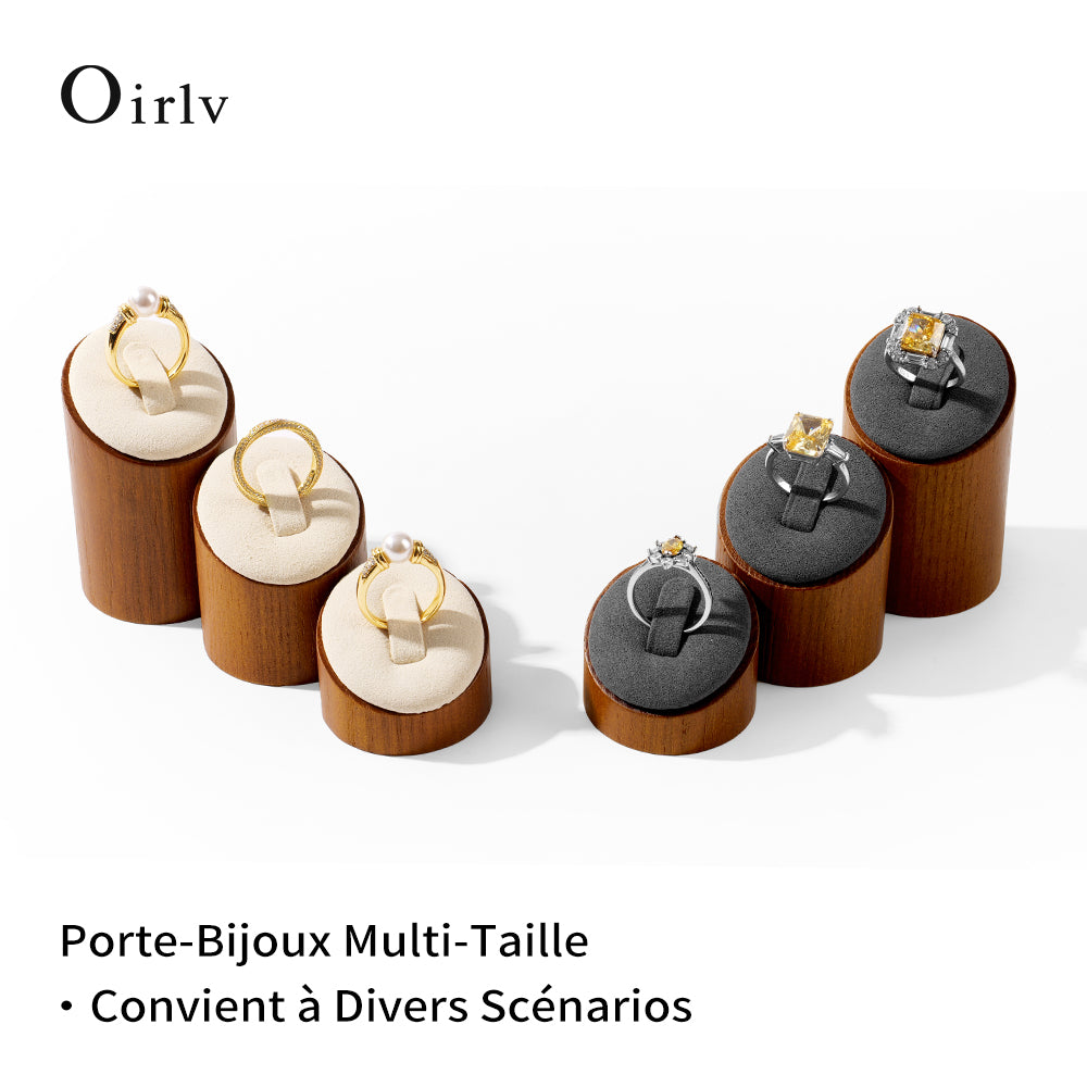 Oirlv Présentoir à bagues en bois 3 pièces | Porte-bagues cylindrique organisateur de bijoux pour commerce et maison
