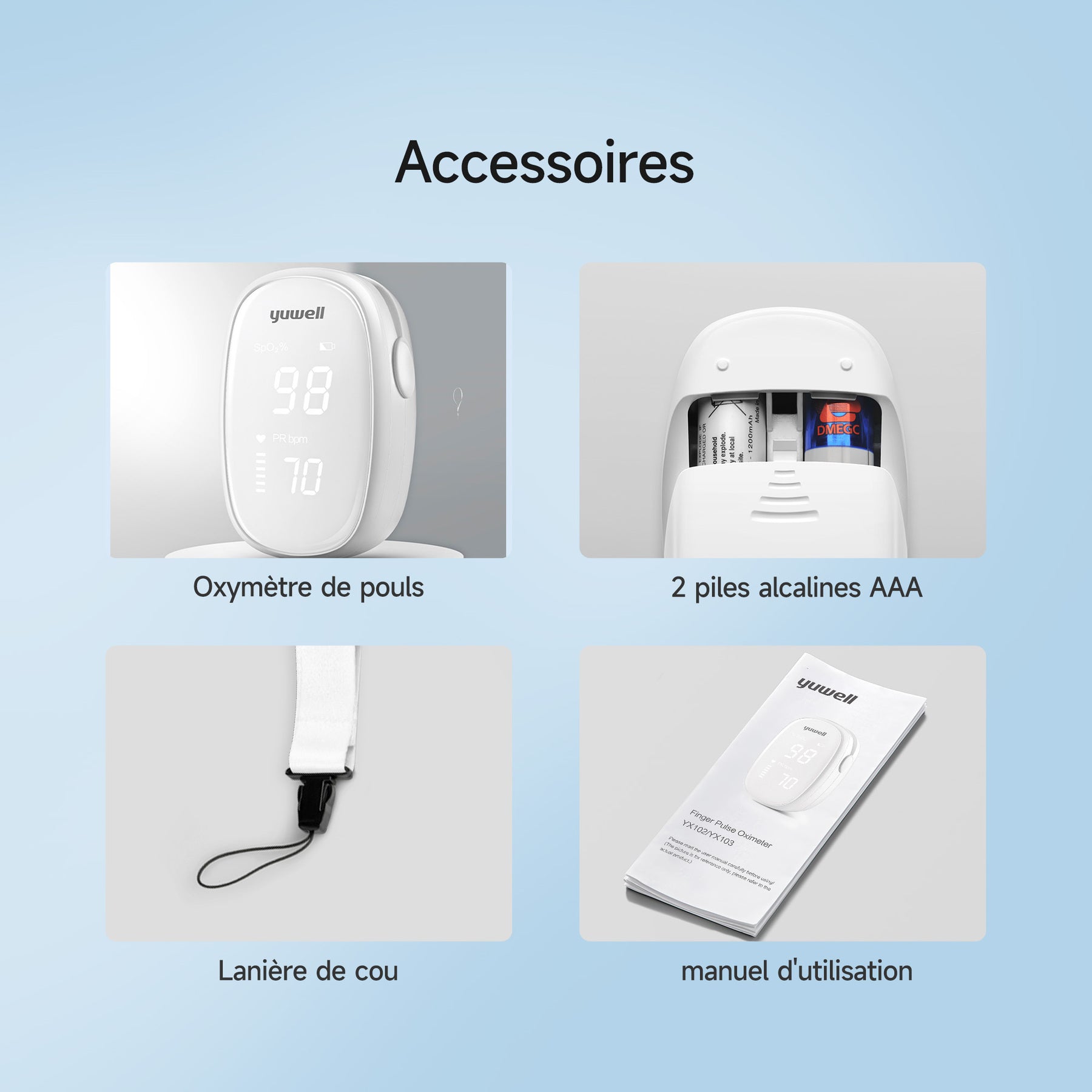 yuwell Oxymètre de pouls | Moniteur d’oxygène dans le sang pour doigt, pour adultes et enfants | Précision clinique, ultra léger, grand écran LED, conception anti-lumière
