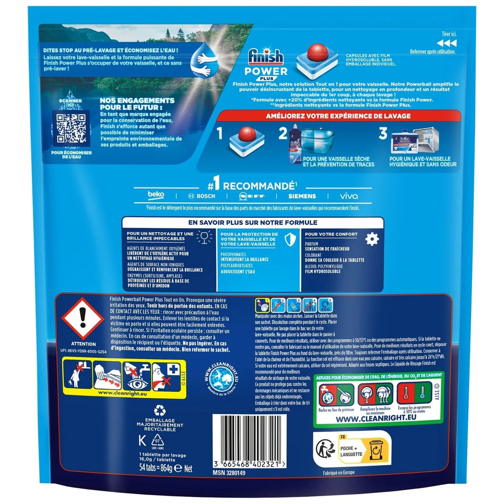 FINISH Power Plus Powerball Tablettes Lave-vaisselle Tout-en-1 Nettoyage en Profondeur Parfumées 2 x 35 Tablettes (= 70 Tablettes)