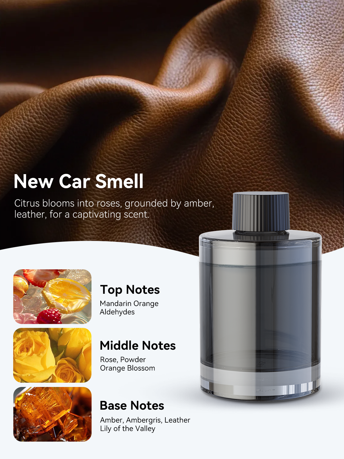 CEENIU CF3A Désodorisant Voiture Intelligent, Diffuseur d'Arômes 135 ml, Dure 6 Mois, Auto ON/OFF, Multimode Réglable avec Lumière Ambiante, Parfum Français Naturel, Parfum Menthe Glaciale