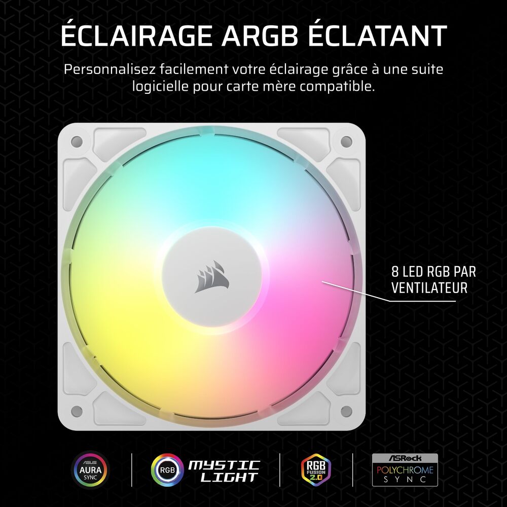 CORSAIR RS120 ARGB White, 120mm ARGB Fan, Single Pack