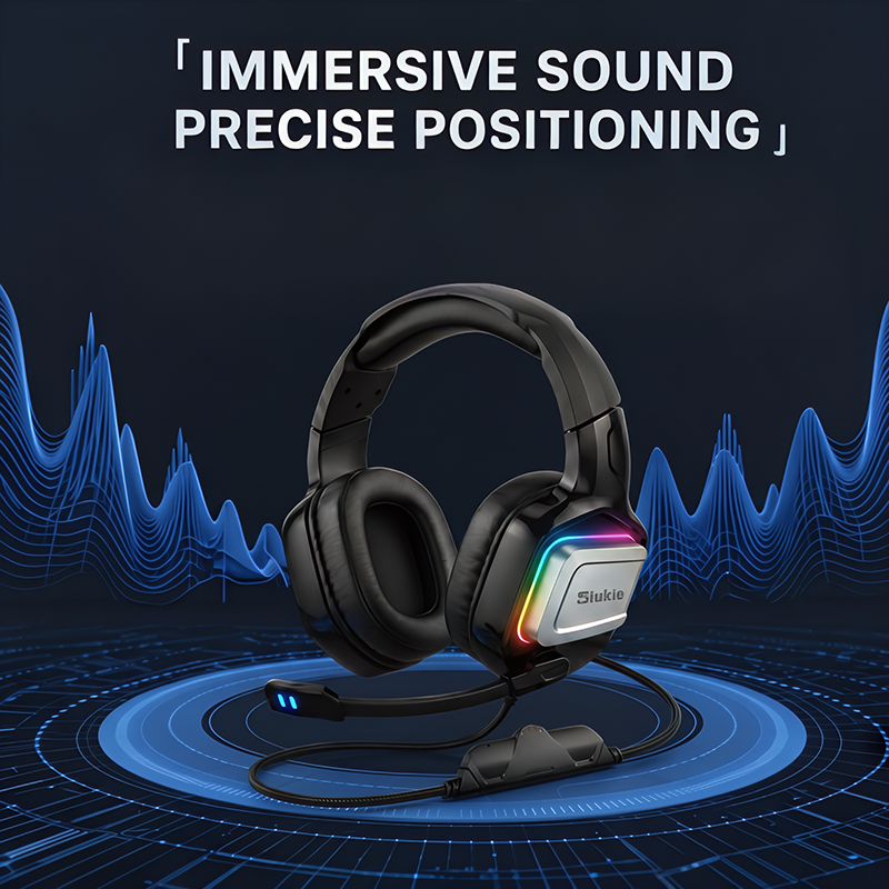 SIUKIE L200 Casque de jeu filaire, connecteurs USB + 3,5 mm, RGB, diamètre du transducteur 50 mm